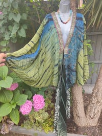 Image 1 of Wanderlust maxi dress Sari tie dye GREEN BLUE upto 18 uk