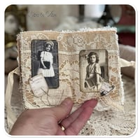 Image 9 of Vintage white tin with snippet book and lace samples