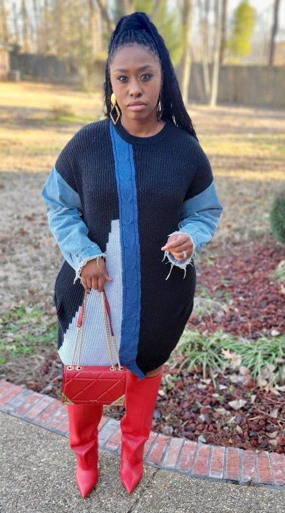 Image of Cupids Denim Sweater Dress