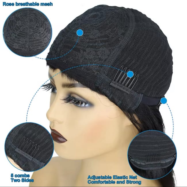 Brazilian Human Hair Wig with Bangs Remy Straight 