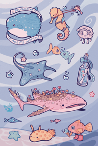 Ocean Creatures Sticker Sheet - 4x6 - Vinyl