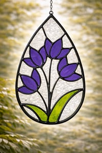 Image 1 of Purple Flower Stained Glass Panel