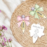 Image 1 of Personalised Acrylic Bow Pencil Keyring – Custom Teacher Gift