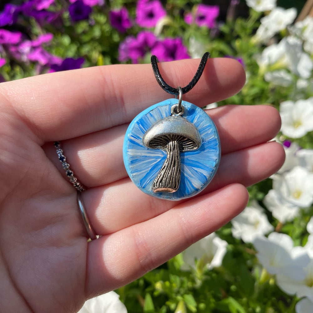 Image of light blue mushroom necklace