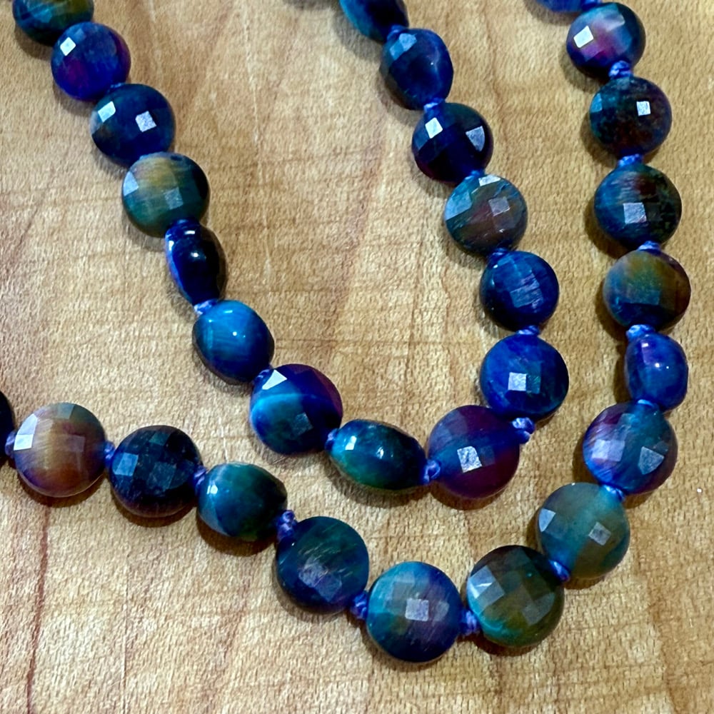 Image of Galaxy Tigers Eye & Natural Silver Obsidian Handcarved Meteorite Beaded Necklace