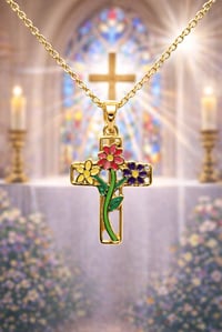 Image 2 of Floral Cross Necklace 
