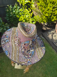 Image 9 of Dolly cowboy hat - recycled sari fabric black purple