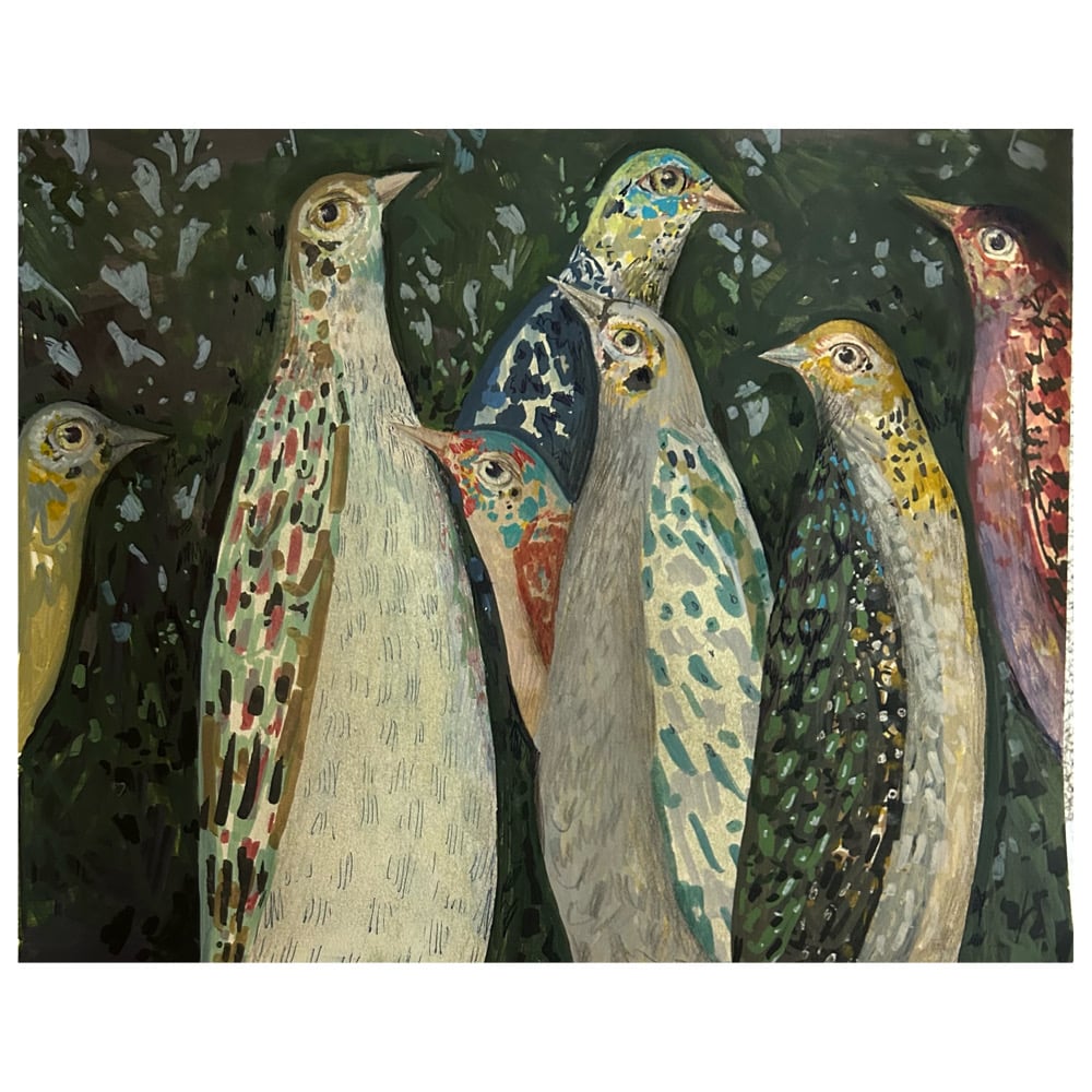 Image of a meeting in the evening woods.