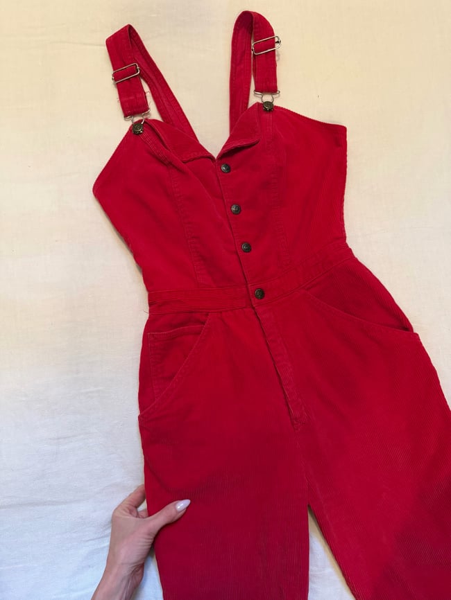 1970s red N'est ce Pas fitted overalls  jumpsuit 