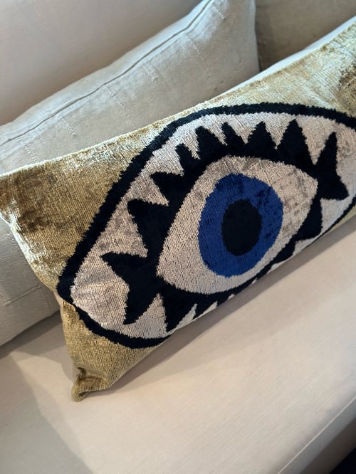 Image of Ikat Velvet Evil Eye Cushion