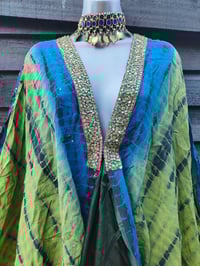 Image 8 of Wanderlust maxi dress Sari tie dye GREEN BLUE upto 18 uk