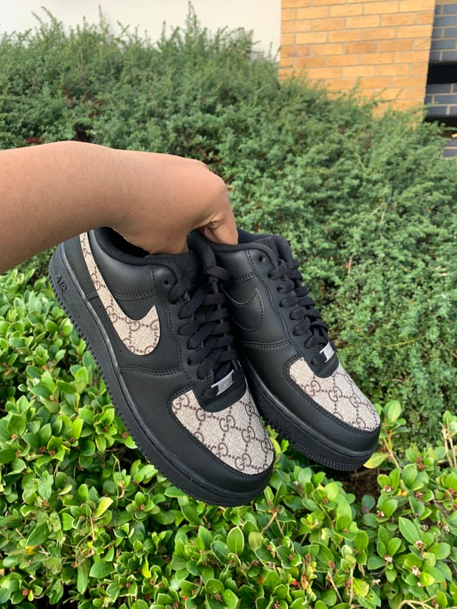 Custom Hand Painted Black Gucci Nike Air Force 1