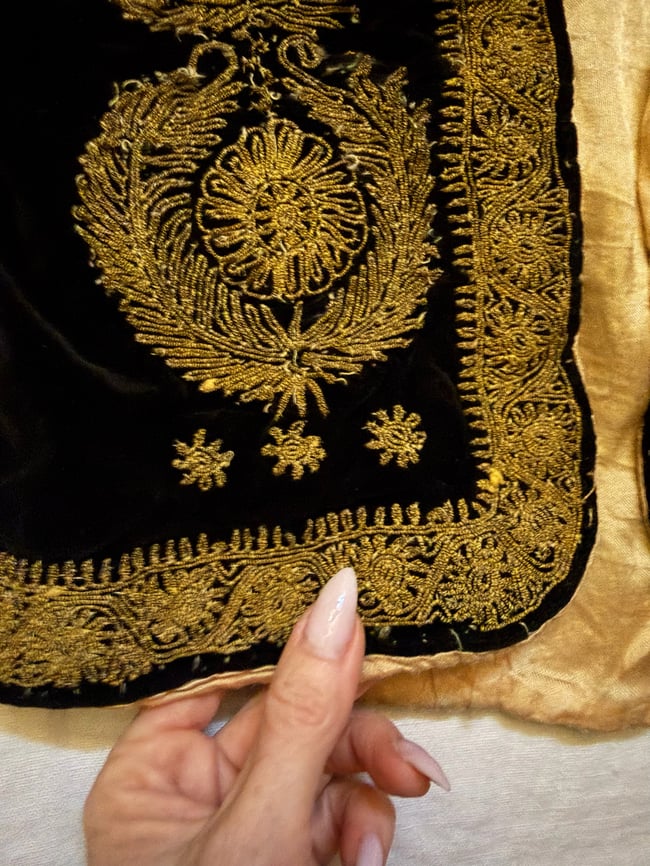 antique velvet folk crop jacket with metallic gold embroidery 