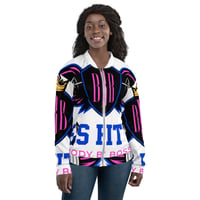 Image 1 of BOSSFITTED White Neon Pink and Blue Unisex Bomber Jacket