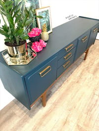 Image 3 of Nathan Sideboard - Mid Century Modern Drinks Cabinet - Long TV Cabinet painted in dark teal 
