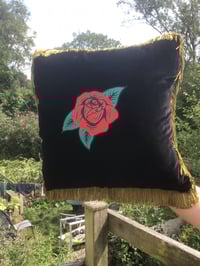 Image 4 of Black Velvet Red Rose Cushion Cover