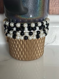 Image 4 of Wild Blooms Black, Gold, and Cream Tumbler Bracelet Stack