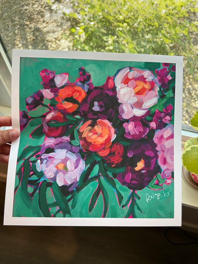 Peach and Purple Roses Print, 11x11"