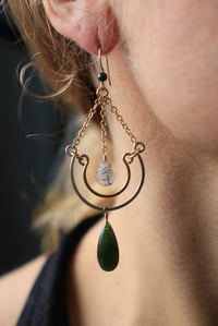 Image 1 of Mixed Metal Jade Double Hooped Earrings