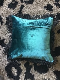 Image 2 of Virgin of Guadalupe cushion in real velvet with black fringe