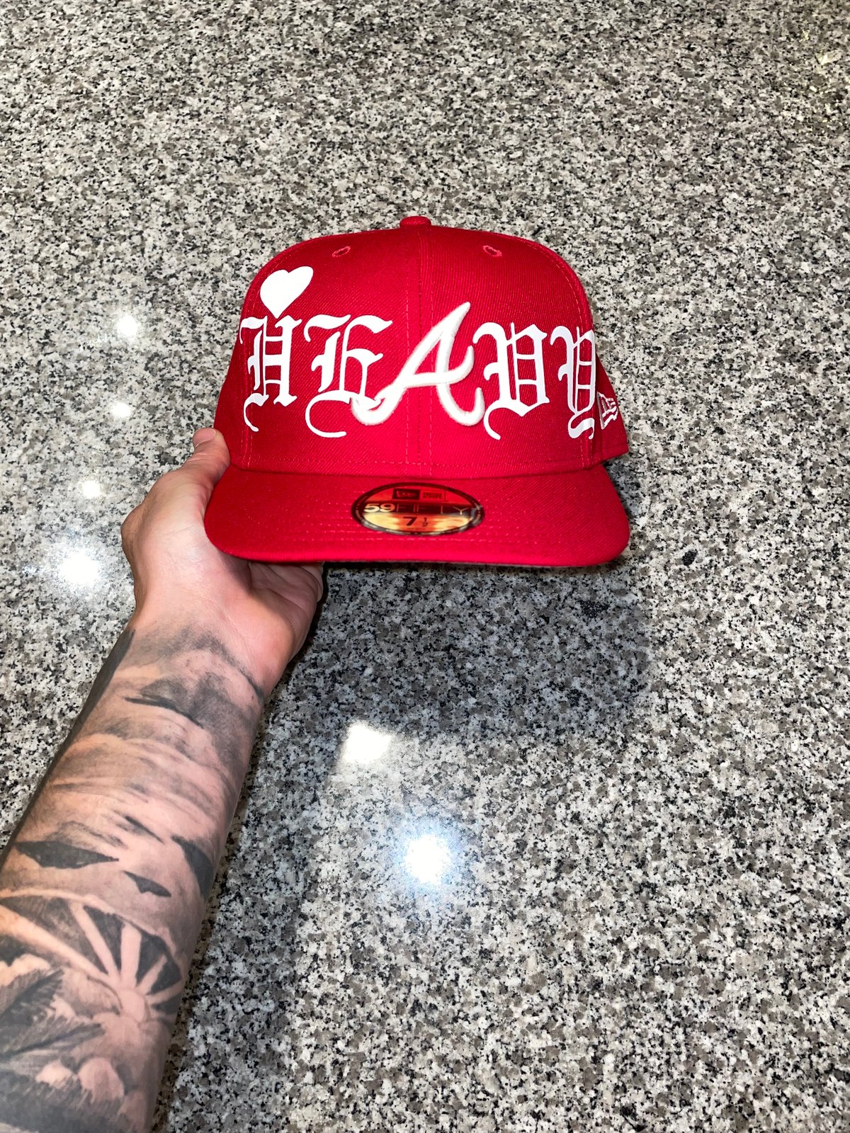 PT.2 RED HEAVY HEART ATLANTA BRAVES CUSTOM FITTED CAP WORLDWIDE RANK LLC