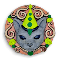 Round Sculpture: Rust Green Cat Clown