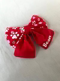 Image 4 of Personalised Valentine Dog Bow - Handmade Red or Navy Bow with Paw Prints and Hearts Design