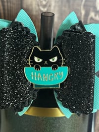 Image 3 of Black and Teal Tumbler Straw Topper Bow | Glitter Cup Accessory 
