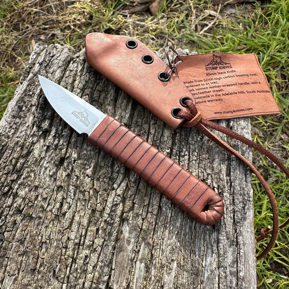 Image of 65mm neck knife 52100 leather