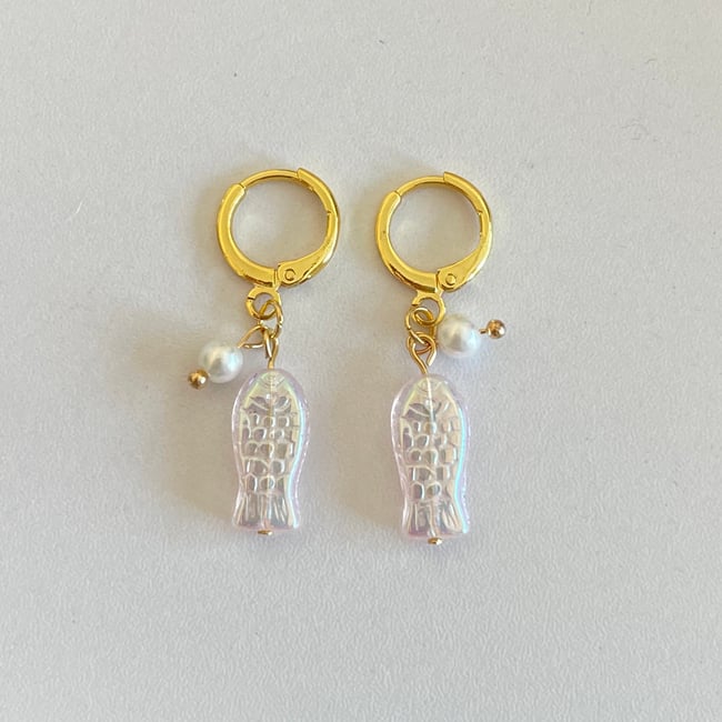 'pearly pink fish' huggie hoop earrings