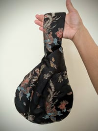 Image 3 of Chinese Dragon and Peacock Black Brocade Knot Bag