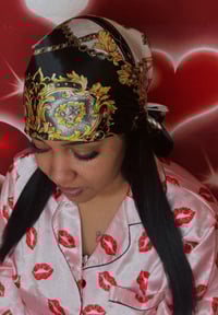 Image 1 of Black & Gold Silk Head Scarf 