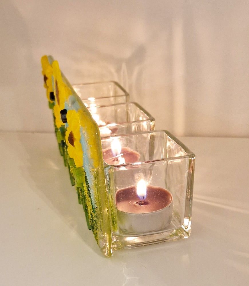 Image of Fused Glass Sunflower Tea Light Holder