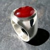 Mens Large Oval Carnelian Agate Ring in Sterling Silver
