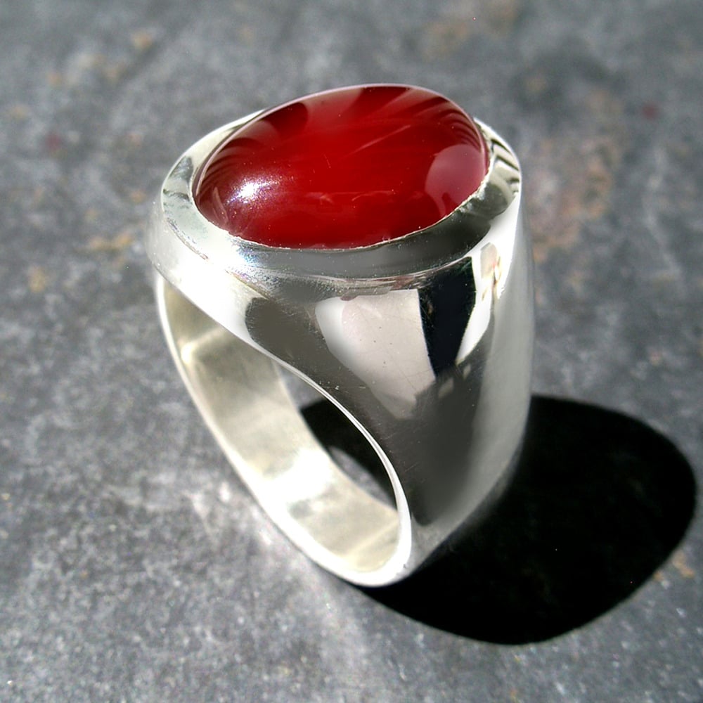 Doug Peterson Jewelers — Mens Large Oval Carnelian Agate Ring in