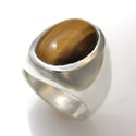 Mens Large Oval Tiger Eye Ring in Sterling Silver