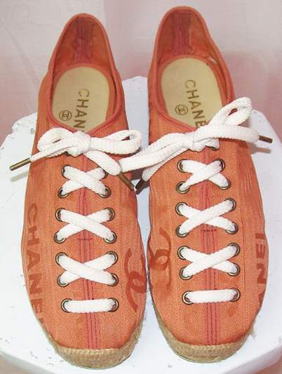 Image of Chanel Tangerine Lace Up Espadrilles