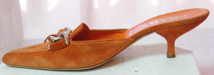 Image of Prada Tangerine Suede Pointy Toe Mules