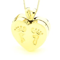 Heart Locket with Baby Feet Imprint - 9ct Yellow Gold