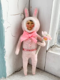 Pale Pink Bunny Girl with Vintage Florals