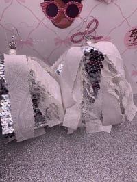 Image 5 of White/Silver   Print  Tassel Earrings