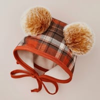 Image 1 of Pumpkin spice checked double pom pom bonnet