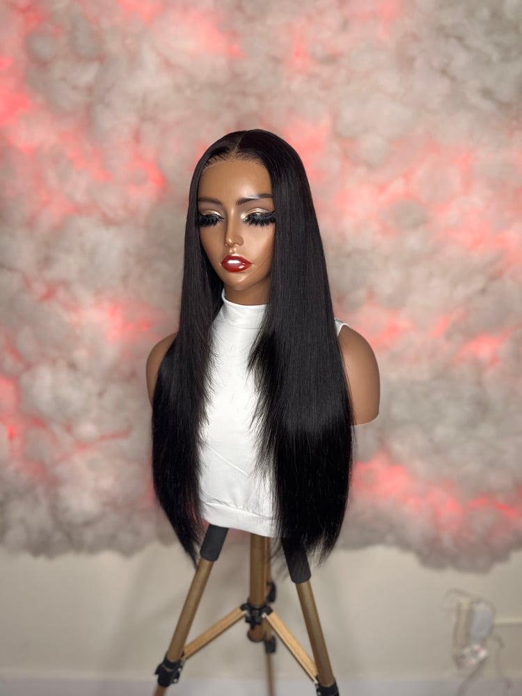 Image of Unice Hair 20 inch 4x4 Body Wave ( But straightened ) Lace Closure  Wig ( middle part ) 