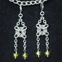 Image 1 of Green star square chainmail earrings 