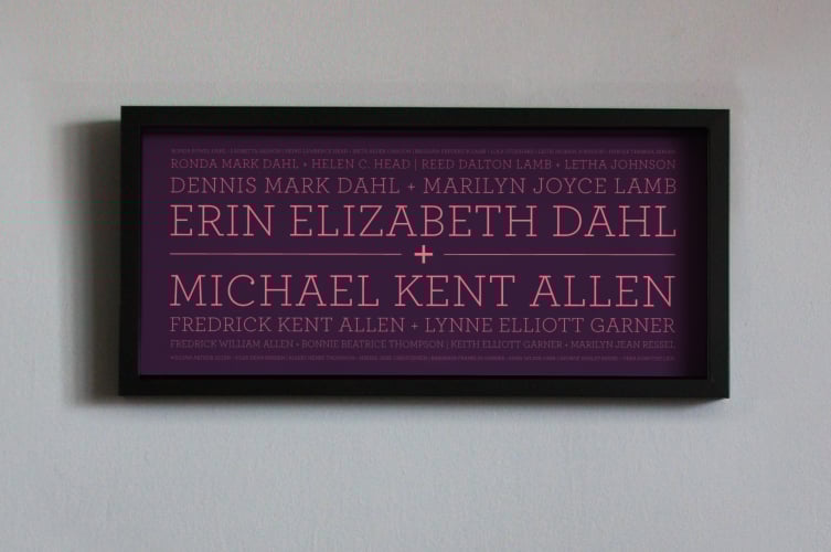 Image of 4 Generation Lineage Couple Family Tree 19¾"x9" with serif
