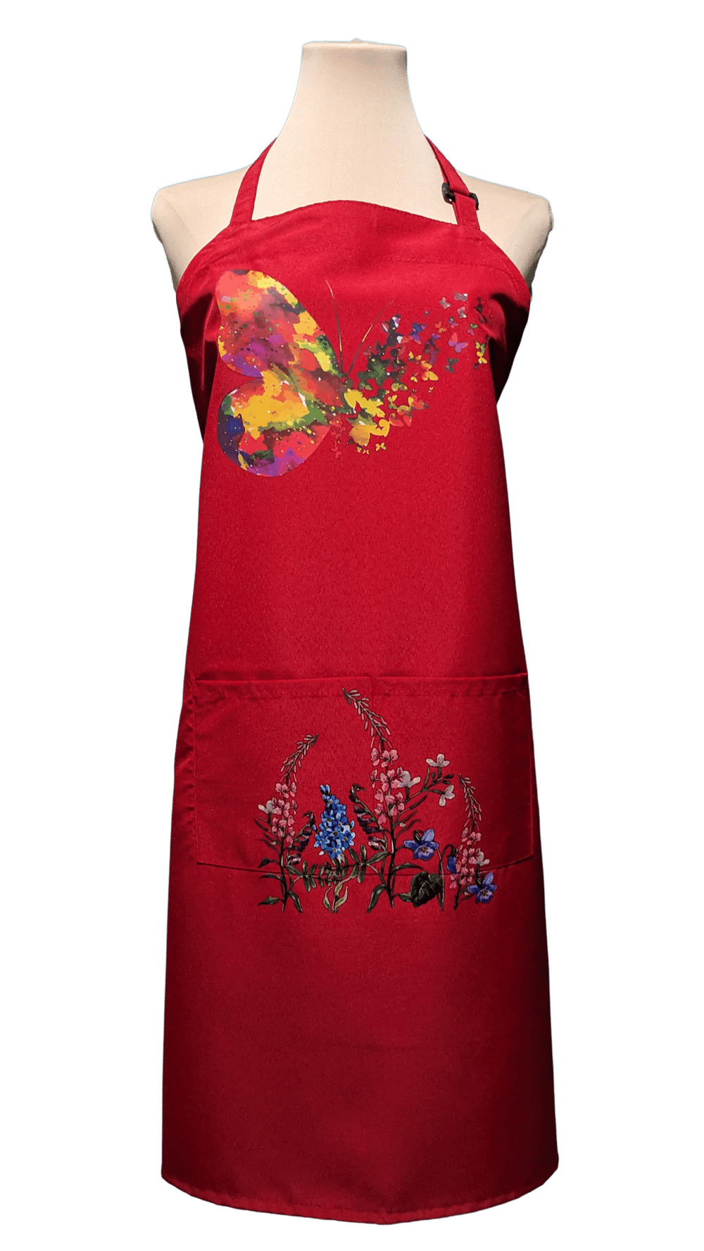 Image of Butterfly and Flowers Apron (red)