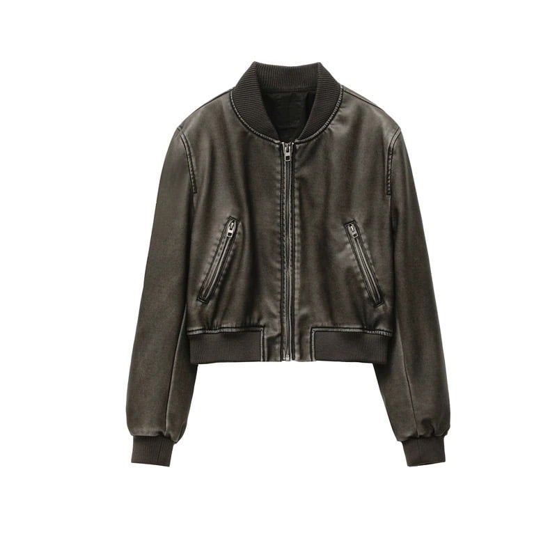 Image of Faux leather bomber jacket 