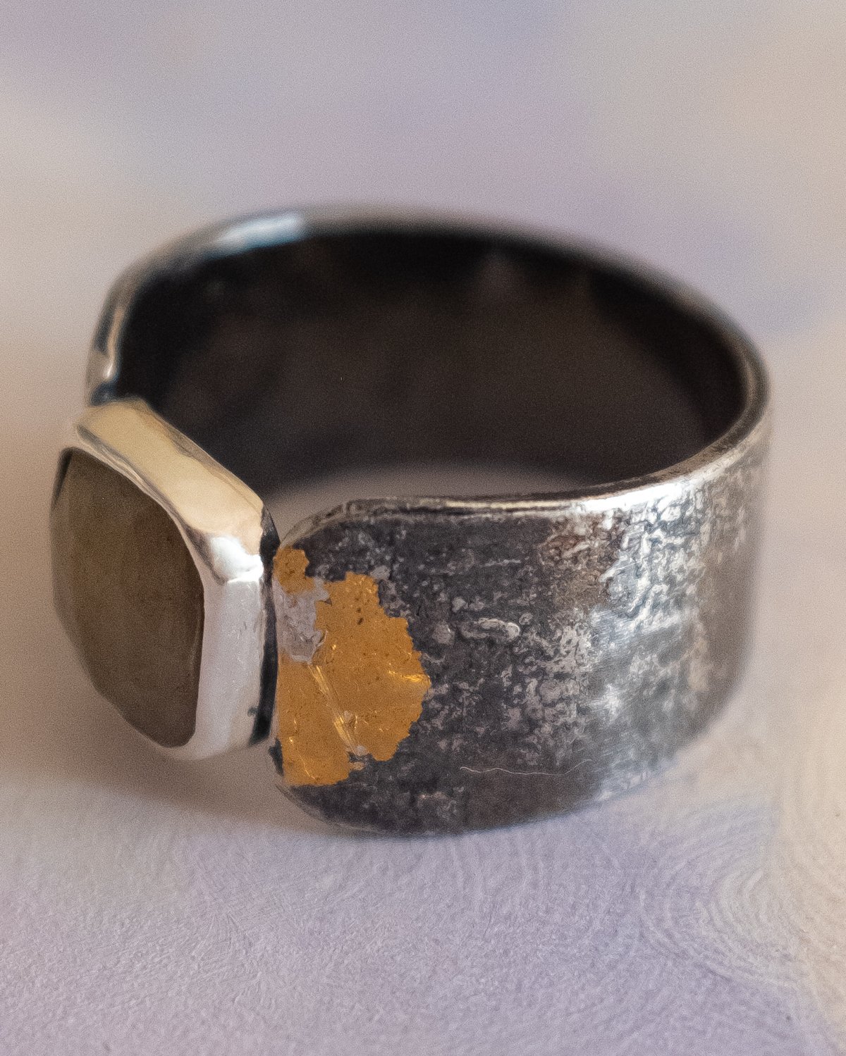 Image of Reticulated Silver, Sapphire and 24kt Keum Boo Ring