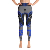 Image 1 of BOSSFITTED Grey Black and Blue AOP Yoga Leggings