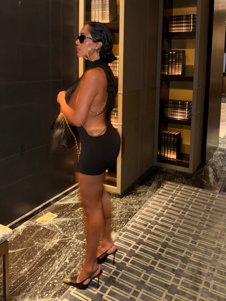 Image of BLACK CHAIN CUT-OUT MICRO MINI DRESS (SMALL)